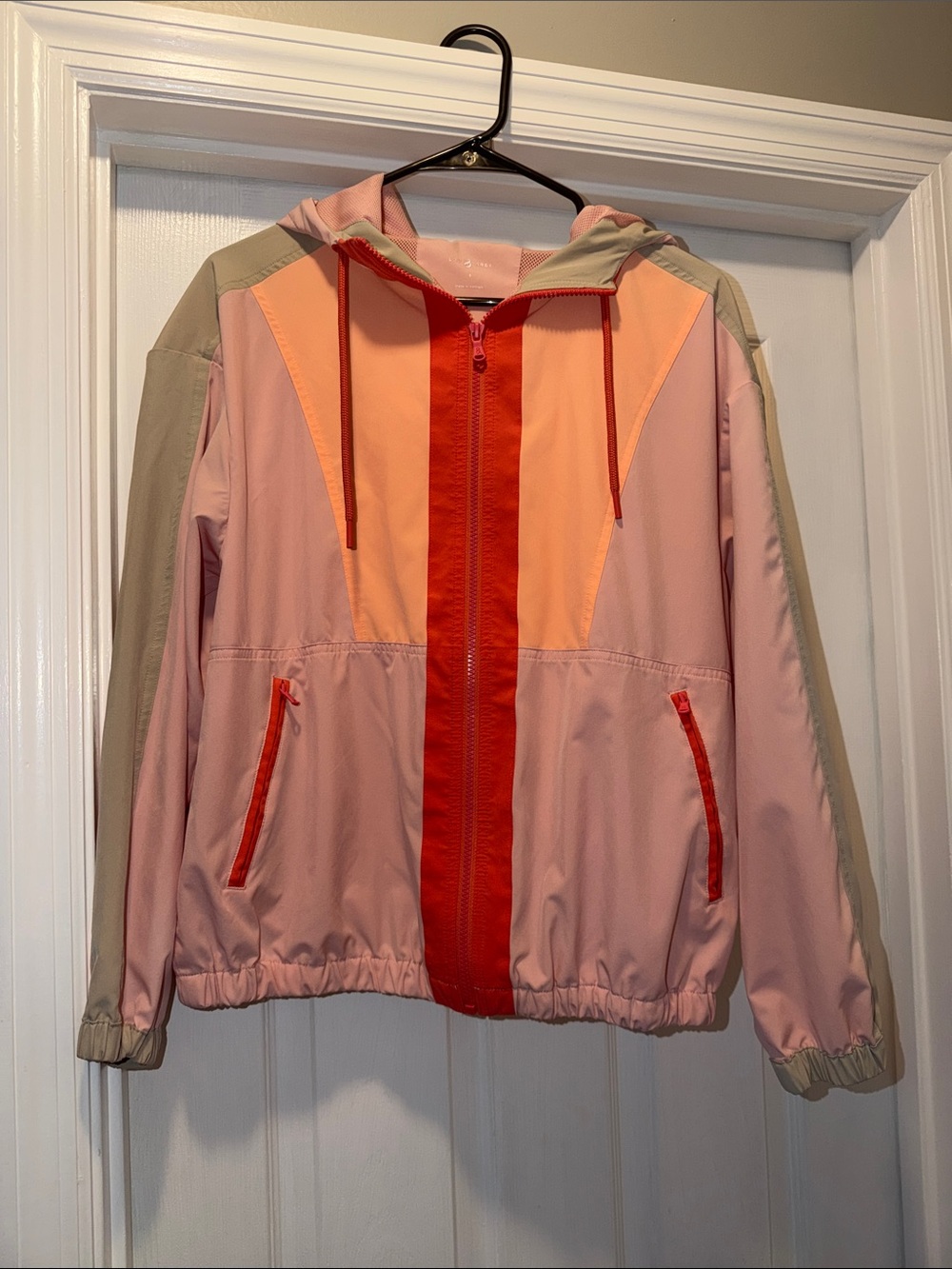 Lou & Grey Pink and Red Colorblock Hooded Bomber Jacket